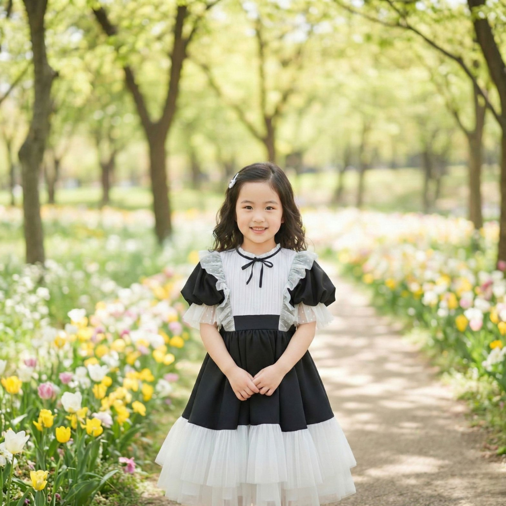 فستان اسود قماش تفته مع دانتيل